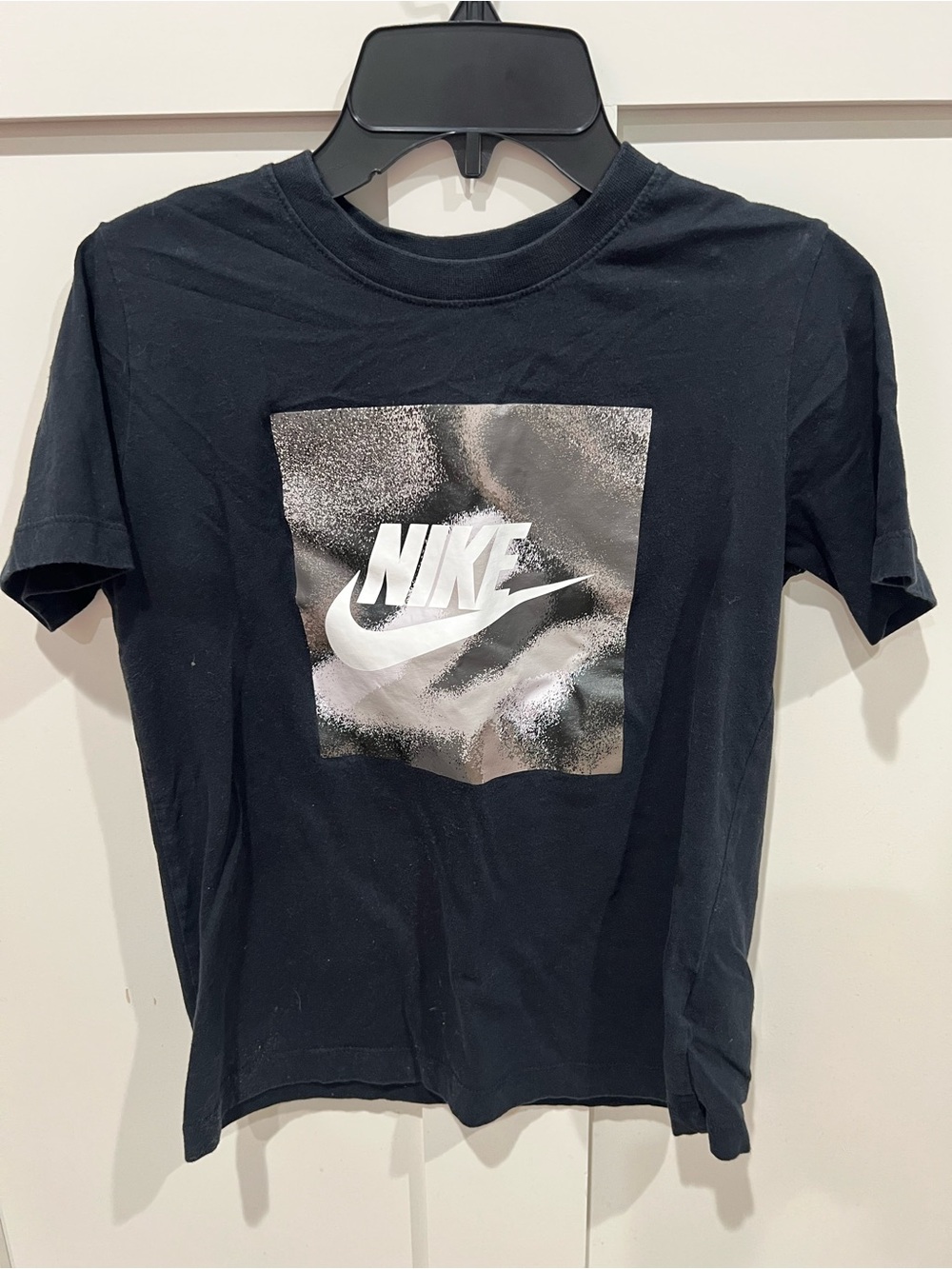 Nike Black Tee with Silver Metallic Logo